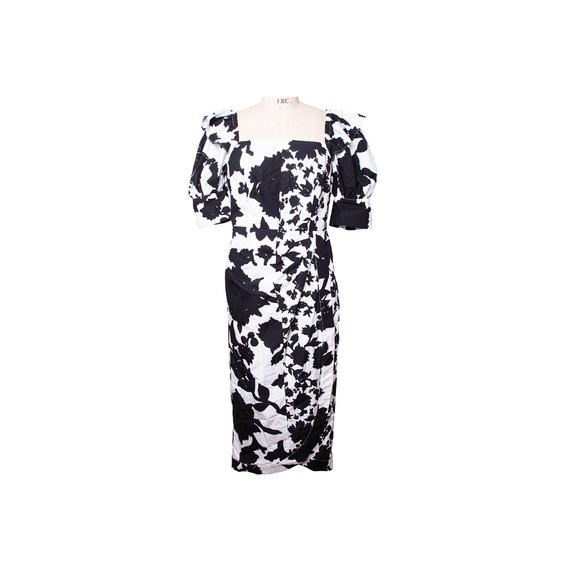 Christopher John Rogers Black & White Target Floral Puff Wrap Dress Size 10 NWT - Picture 4 of 15